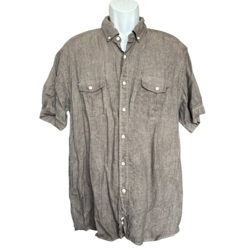 Neiman Marcus 100% Linen Button Down‎ Shirt Gray Sz XL Grunge Casual Minimalist